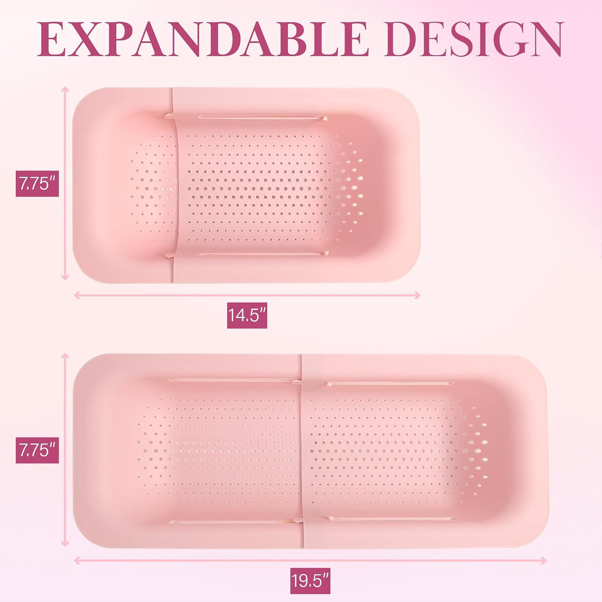 Paris Hilton Colador Extensible sobre el Fregadero, Ajustable de 14.5 a 19.5 Pulgadas, Rosa, Plástico Duradero sin BPA