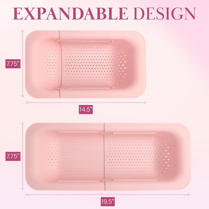 Paris Hilton Colador Extensible sobre el Fregadero, Ajustable de 14.5 a 19.5 Pulgadas, Rosa, Plástico Duradero sin BPA