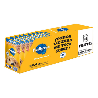 Pedigree - Sobres para Perro, Sabor Cordero en Filetes, con Ingredientes Naturales, Proteínas y Fibra, 24 Sobres, 100g c/u