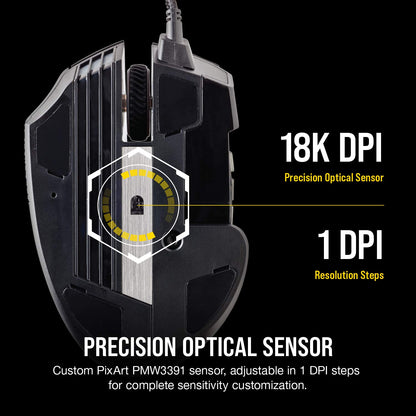 Corsair Scimitar RGB Elite Mouse para Juegos MOBA/MMO con Cable – 18.000 dpi – 17 Botones programables – Compatible con iCUE – PC, Mac, PS5, PS4, Xbox – Negro