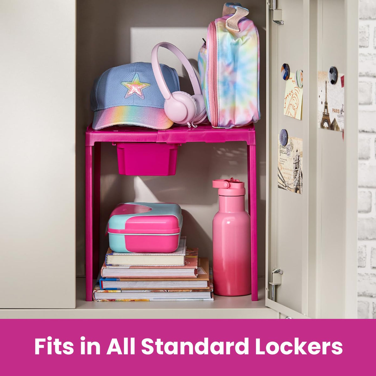 LockerMate - Estante y Organizador de clóset Ajustable para Adaptarse a tu casillero, Incluye cajón de Almacenamiento, Color Rosa