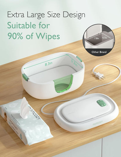 Momcozy - Calentador de Toallitas Mejorado, Doble Sellado para un Dispensador de Toallitas de Máxima Humedad, Innovador Diseño de Resorte, Compatible con 60-80 Toallitas, Calentador de Pañales con luz