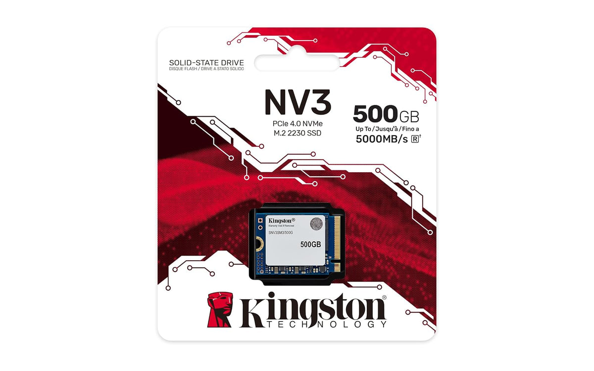 Kingston SSD NV3, Capacidad: 500GB, Factor de Forma: M.2 2230, Interfaz: NVMe PCIe Gen 4.0 x 4 Carriles, Lectura: 5000MB/s y Escritura: 3000MB/s, SKU: SNV3SM3/500G