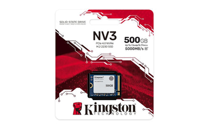 Kingston SSD NV3, Capacidad: 500GB, Factor de Forma: M.2 2230, Interfaz: NVMe PCIe Gen 4.0 x 4 Carriles, Lectura: 5000MB/s y Escritura: 3000MB/s, SKU: SNV3SM3/500G