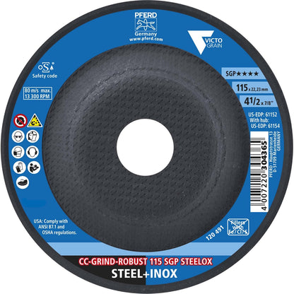 Pferd CC-Grind-Robusto, 4-1/2" x 7/8" - SGP STEELOX VICTOGRAIN Cerámica - Disco abrasivo de alto rendimiento para disco abrasivo de molienda agresiva - Parte 61152 (paquete de 10)