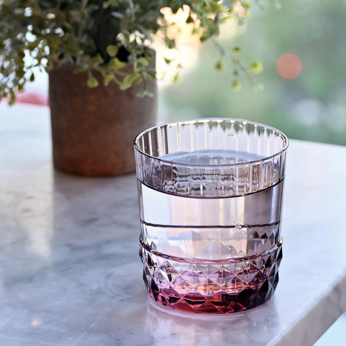 Bormioli Rocco '20s - Juego de 6 vasos DOF, vidrio de vidrio de colores de 12 onzas, rosa lila, fabricado en Italia