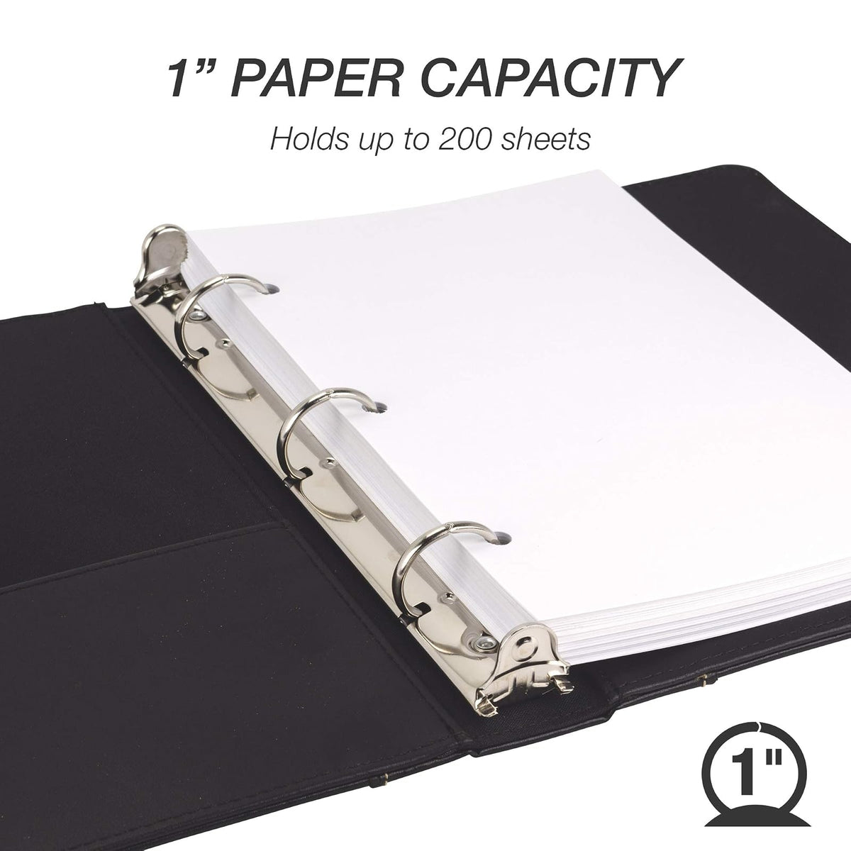 Samsill Carpeta de 3 anillas tamaño junior de 1 pulgada, piel, negro con costuras en contraste, capacidad para papel de 8.5 x 5.5 pulgadas, 3 anillos, carpeta de cuadernos, organizador de portafolios,