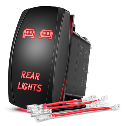 Nilight Rear Lights Rocker Switch Led Light Bar Switch 5Pin Laser On/Off switches Red 20A/12V 10A/24V Switch with Jumper Wires Set for Cars,Trucks,RVs,2 Years Warranty