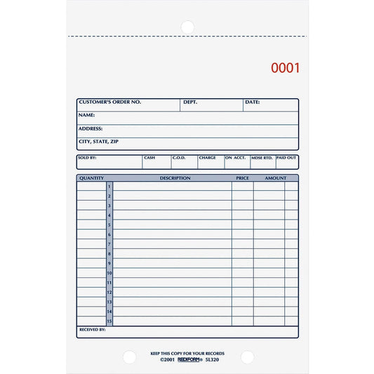 Rediform Libro de Ventas, 15 Líneas, Dos Partes sin Carbono 5.5 x 7.88