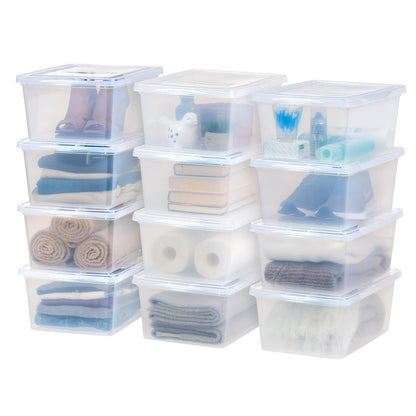 IRIS USA 6 Contenedores de 58 Qt con Tapa, Transparentes, Apilables | Ideal para mudanzas, cobijas, ropa y garaje. Diseño transparente y anidable para encontrar todo fácilmente. - Transparente - 16.6 L - Paquete de 12
