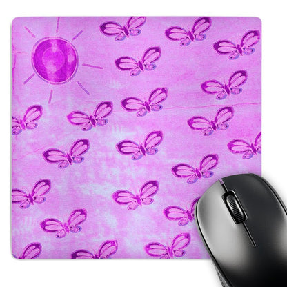 3dRose 8 x 8 x 0.25 Inches Mouse Pad, Pretty Pink Sun and Butterflies Art Nature (mp_30317_1)