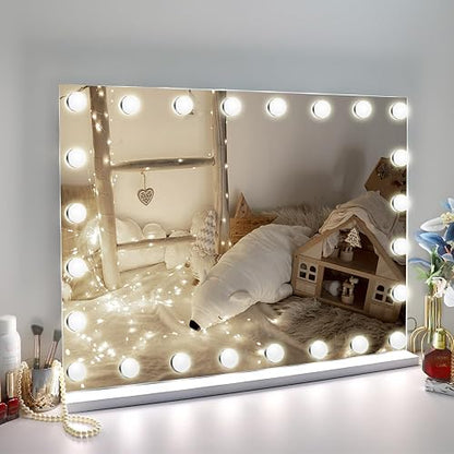 Despful - Espejo de Maquillaje con Luces de 80 x 59 cm, 10 Espejos Grandes con iluminación de Hollywood con 24 Bombillas LED Regulables, 3 Modos de Color, Control táctil para recámara, Mesa o Pared,