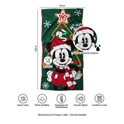 COBERTORES PROVIDENCIA Toalla Premium Estampada Mickey Arbol de Navidad