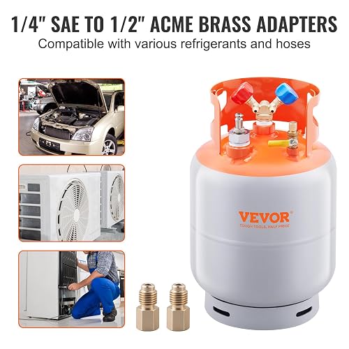 VEVOR - Tanque de recuperación de refrigerante con Interruptor de Flotador, 30 Libras. Capacidad AC - Tanque de recuperación con Adaptador de ¼ a ½, Tanque de recuperación Reutilizable HVAC para Todo