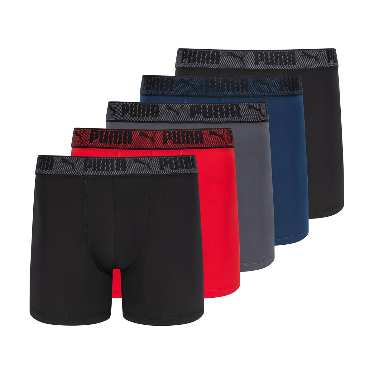 Puma Training Fit Boxer Briefs Anti-Olor para Hombre, Paquete de 5 - CH - Negro - Rojo - Castlerock - Azul