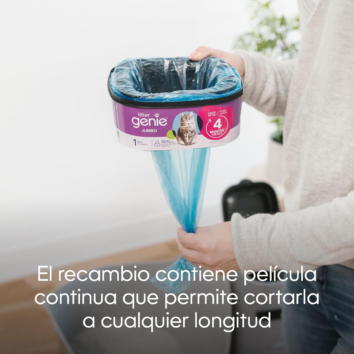 Litter Genie El Recambio Jumbo | Paquete de 1 | Ofrece 28 pies de Bolsas Que Pueden durar hasta 4 Meses para un Gato