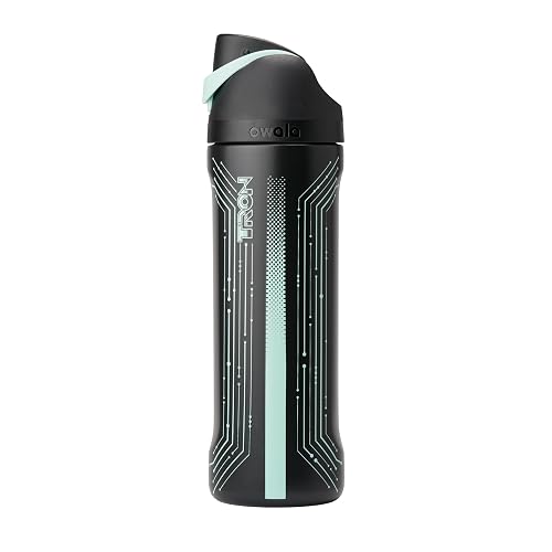 Owala TRON FreeSip - Botella de agua aislada de acero inoxidable con popote para deportes y viajes, botella de agua deportiva sin BPA, 24 onzas, color negro