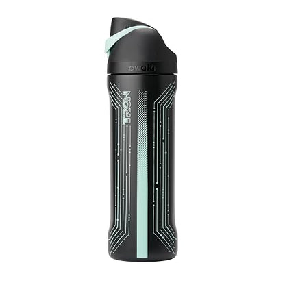 Owala TRON FreeSip - Botella de agua aislada de acero inoxidable con popote para deportes y viajes, botella de agua deportiva sin BPA, 24 onzas, color negro