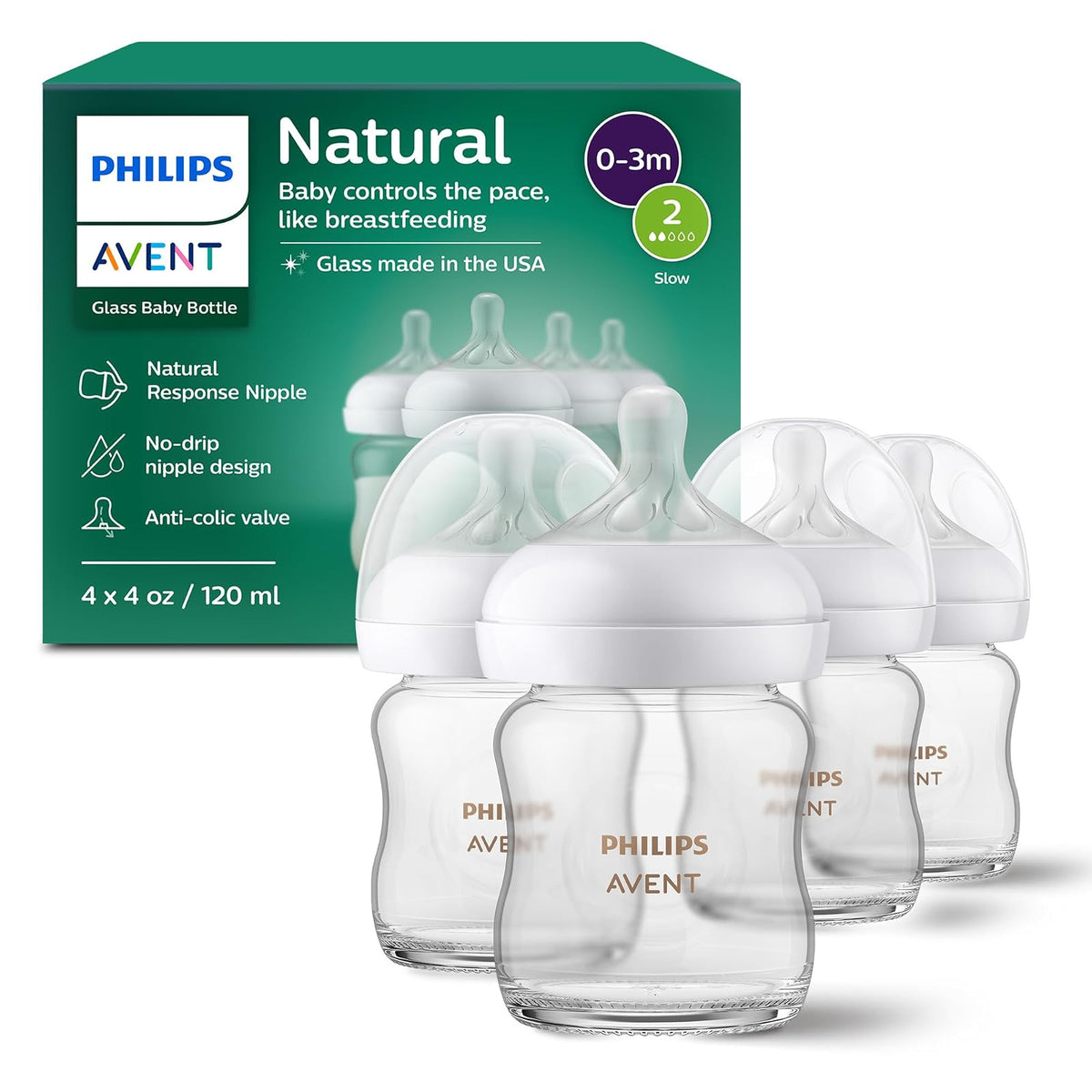Philips Avent Set de Regalo Biberones de Vidrio Natural con Tetina Anticólicos - 4 Fl Oz (Pack of 4)