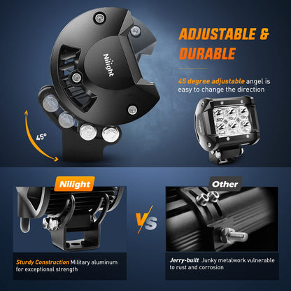 Nilight - Luz LED de 4 pulgadas, luces antiniebla de conducción de puntos verdes, 2 unidades, 18 W, pesca, caza, emergencia, señal de seguridad, remolque, iluminación de caza para UTV, camioneta,