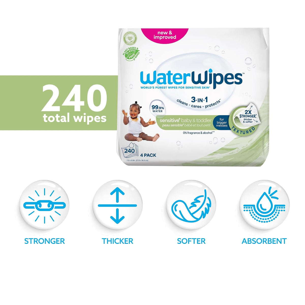 WaterWipes Hand Face Baby Wipes With Soapberry - 240 Wipes (4 Pack Of 60Count)
