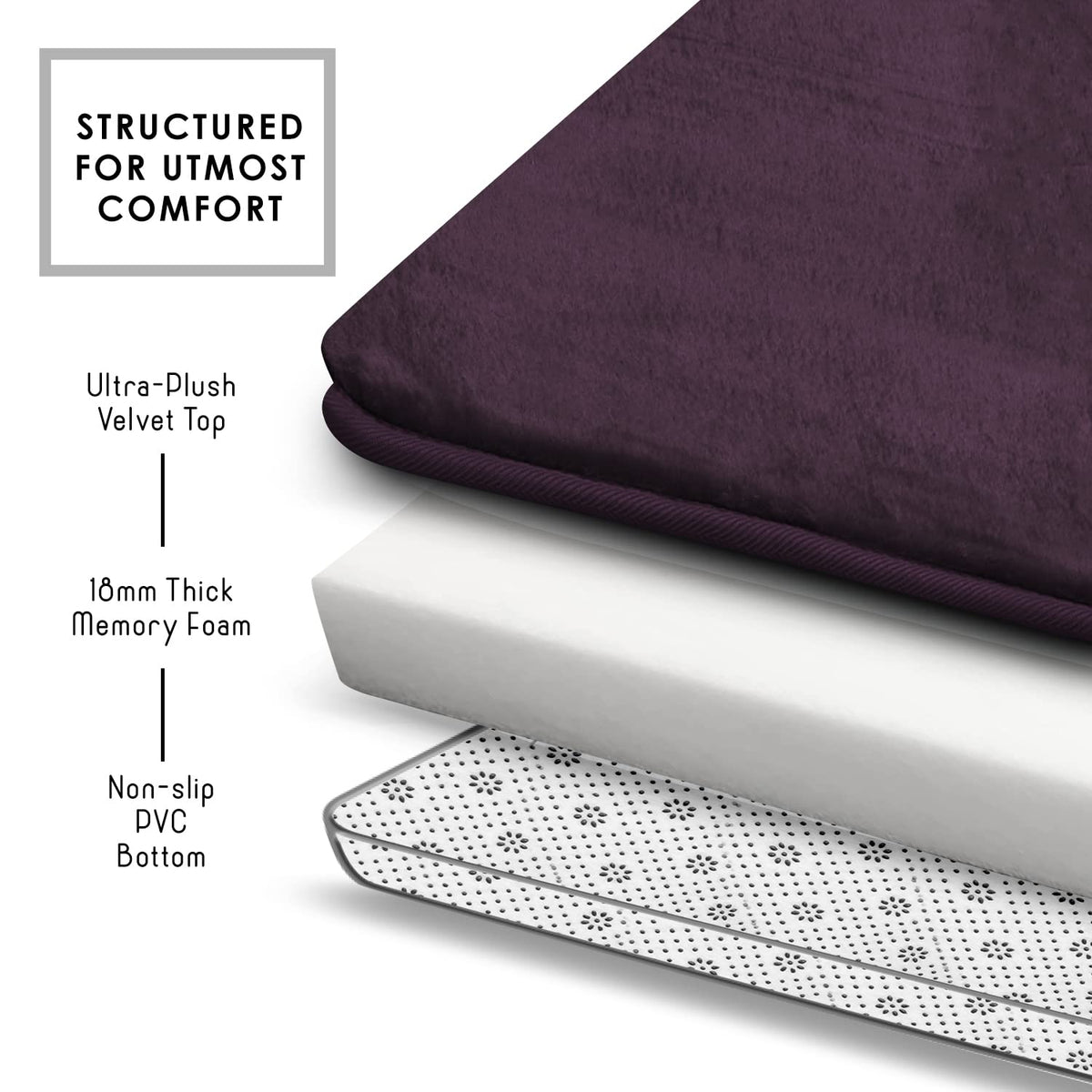 Clara Clark - Juego de 2 Alfombrillas de baño de Espuma viscoelástica de Terciopelo para baño, Antideslizantes, con Respaldo de PVC, Lavables, se Seca rápidamente, Color Morado
