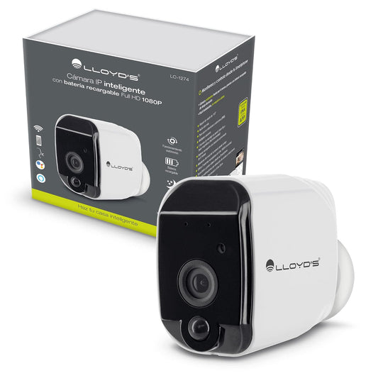Lloyd's Cámara IP Inteligente Interior y Exterior, Lloyd´s, Modelo LC-1274, Cámara IP Wifi, Full HD 1080P, Compatible con Alexa y Otros Asistentes Virtuales, Color: Blanco.