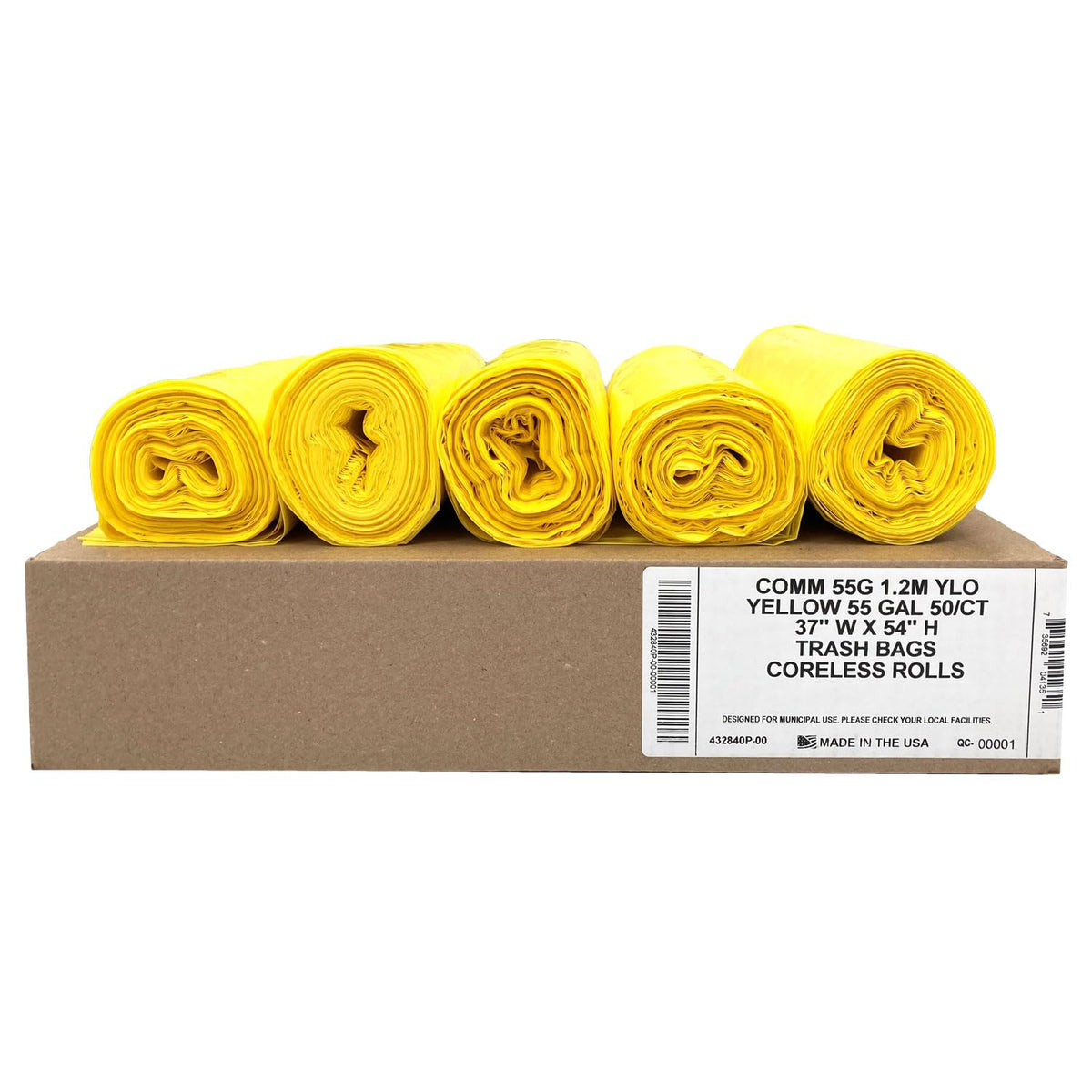 Ultrasac - Bolsas de basura amarillas de 55 galones (valor de 50 unidades) – Plástico de resistencia industrial equivalente a 1.5 mil 37 pulgadas x 54 pulgadas para latas de 50-55 galones – Se adapta