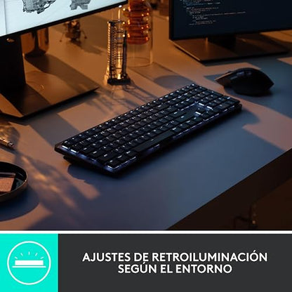 Logitech MX Mechanical Teclado Inalámbrico Iluminado de Desempeño, con Interruptores Táctiles Silenciosos, Teclas Retroiluminadas, Bluetooth, USB-C, macOS, Windows, Linux, iOS, Android, Metal