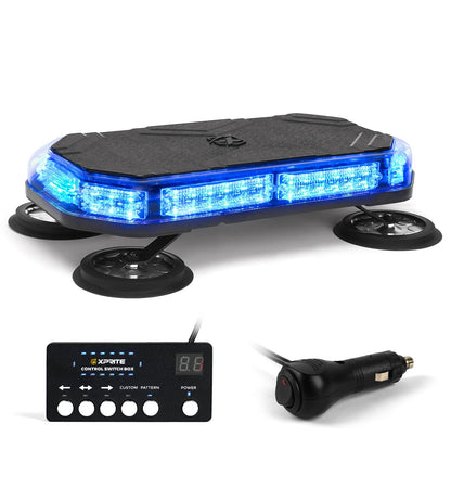 Xprite - Luces LED azules para techo, luz estroboscópica, base magnética, advertencia de peligro, tráfico, precaución, barra de luz policial, 38 modos de parpadeo, controlador, para camiones, bomberos