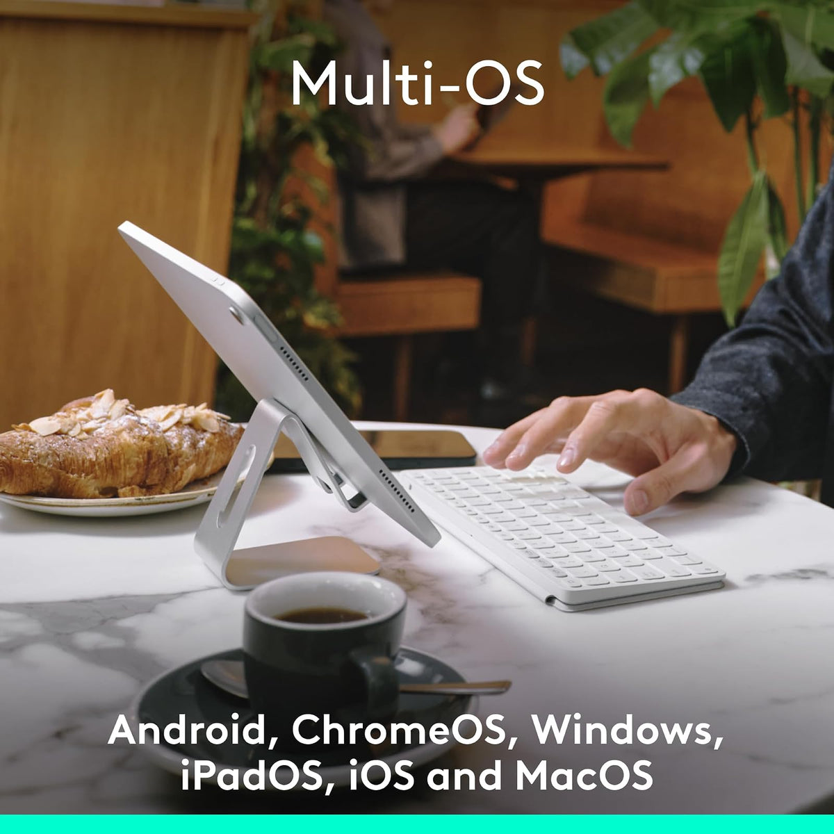 Logitech Keys-to-Go 2 Teclado inalámbrico para iPad con Tapa integrada, Bluetooth, Delgado, estilizado y Compacto para iPad, iPhone, Windows, Android, Linux, Mac, Apple TV, Color - Gris Paleo