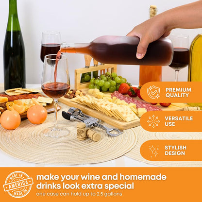 FastRack - Botellas de vino transparentes de 750 ml con 6 corchos de coñac con tapas de plástico (paquete de 6) botellas de color burdeo/parte superior de corcho de fondo plano | Ideal para