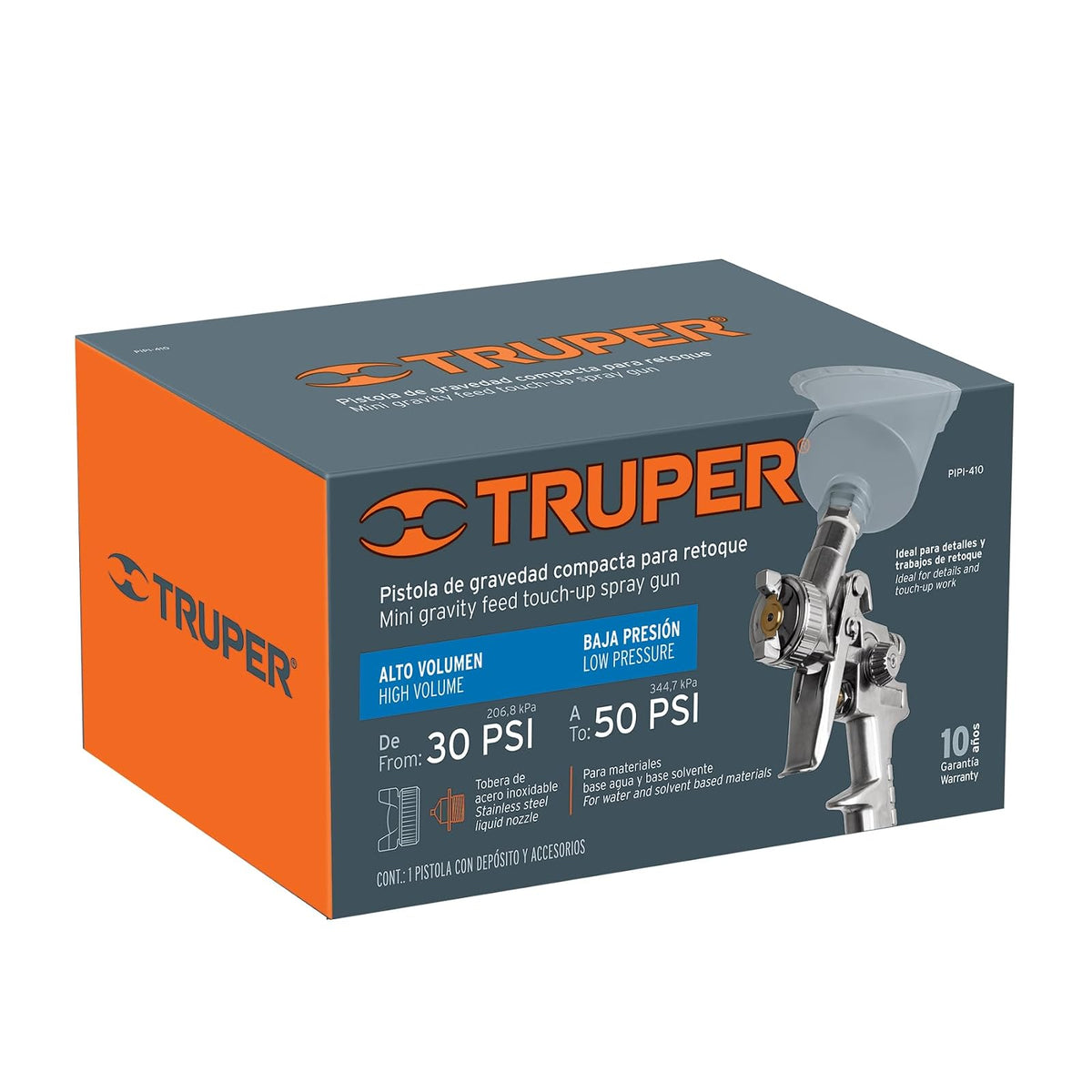 Truper PIPI-410, Pistola para retoque de Gravedad HVLP, Vaso plástico, tobera 1 mm