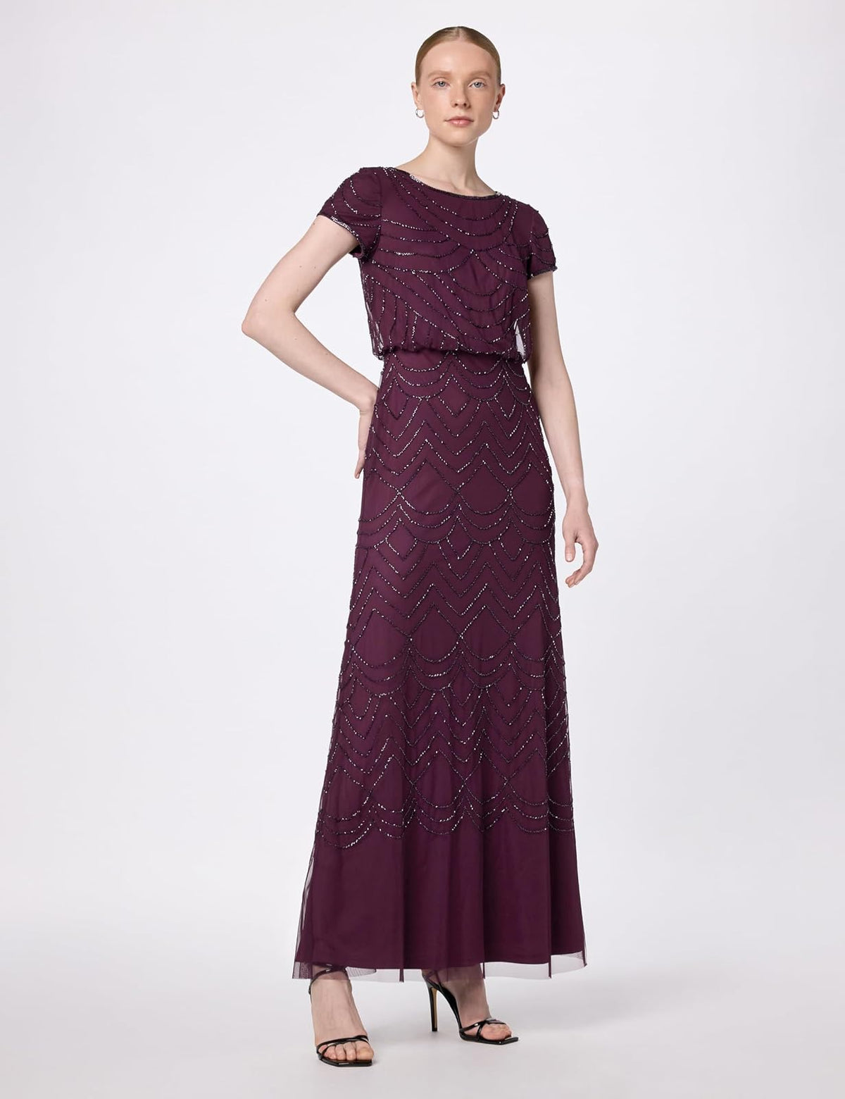 Adrianna Papell Vestido de Manga Corta con Cuentas Vestido para Mujer