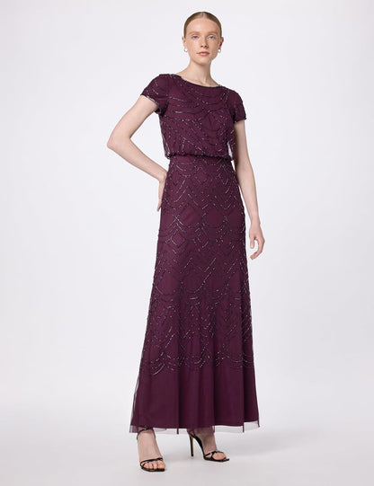 Adrianna Papell Vestido de Manga Corta con Cuentas Vestido para Mujer