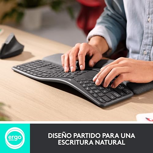 Logitech Ergo K860 Teclado inalámbrico y ergonómico - Teclado Partido, Escritura Natural, conectividad Bluetooth y USB, Compatible con Windows/Mac - Negro