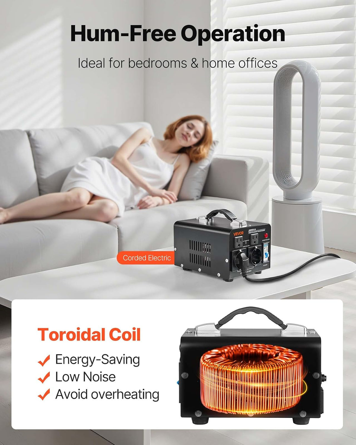 VEVOR Convertidor de Voltaje, 1000 VA, Transformador Elevador/Reductor, Convierte de 110 V a 220 V y de 220 V a 110 V, con Tomas de Corriente de EE. UU. y UE, Cable de Alimentación y Disyuntor