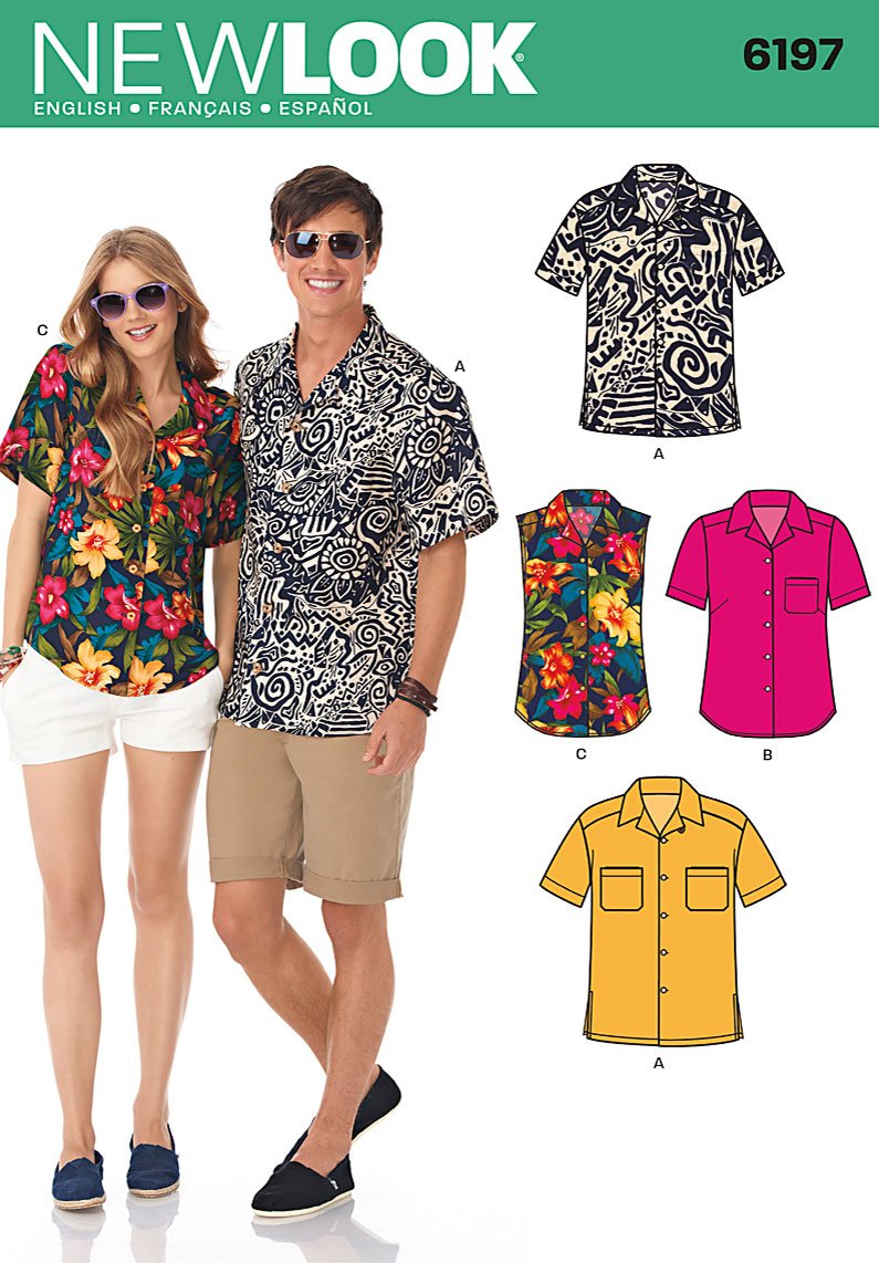 Simplicity U06197A - Kit de Patrones de Costura para Camisa con Botones para Mujer y Hombre, código 6197, Tallas XS-XL