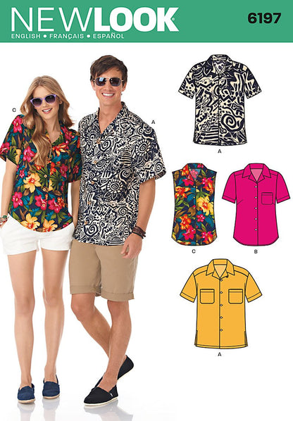 Simplicity U06197A - Kit de Patrones de Costura para Camisa con Botones para Mujer y Hombre, código 6197, Tallas XS-XL
