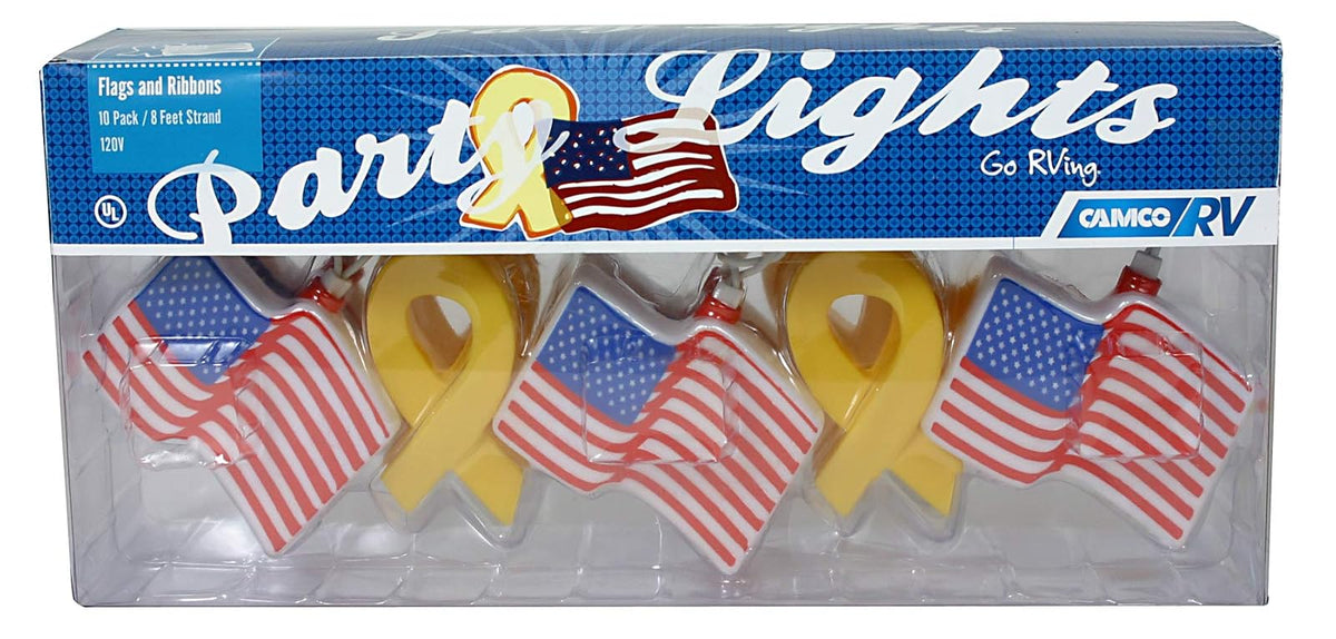 Camco 42657 Luces de Fiesta con Cinta Amarilla y Bandera patriótica