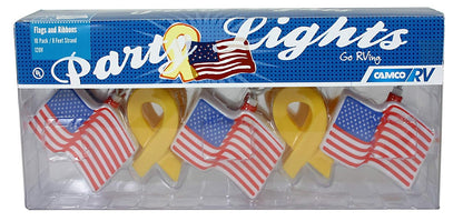 Camco 42657 Luces de Fiesta con Cinta Amarilla y Bandera patriótica