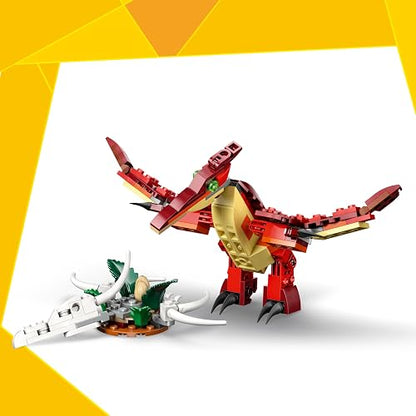 LEGO Creator “3 en 1” Dinosaurio Feroz – Juguete – Set con 3 Formas de Construirlo: Velocirraptor, Stegosaurus o Pterosaurio – Figuras para Peques a Partir de 8 Años – 31379