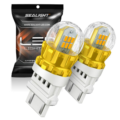 SEALIGHT 3156 3157 - foco LED ámbar amarillo con resistencia externa, 3056 3057 4057 4157 súper brillante T25 bombillas 3020SMD con proyector HD para luces LED delanteras y traseras intermitentes,