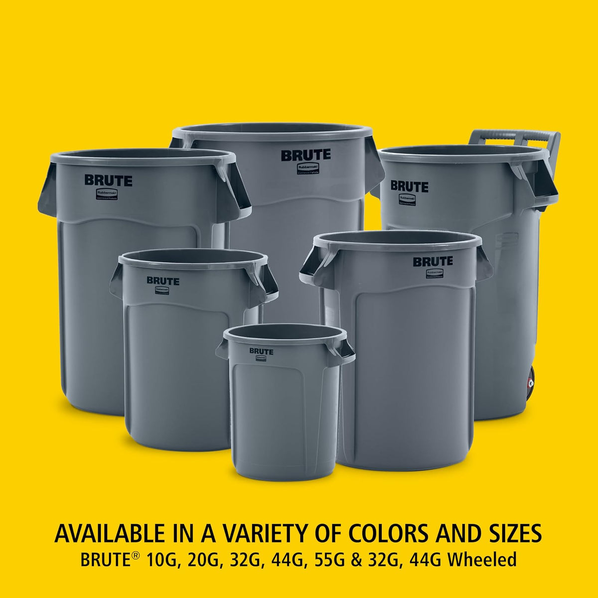 Rubbermaid Commercial Products BRUTE® – Contenedor para Recolección de Residuos con Ruedas y Manijas Ergonómicas, Bote que no se Decolora, Deforma ni Agrieta, Capacidad de 166 L, Gris 2131929