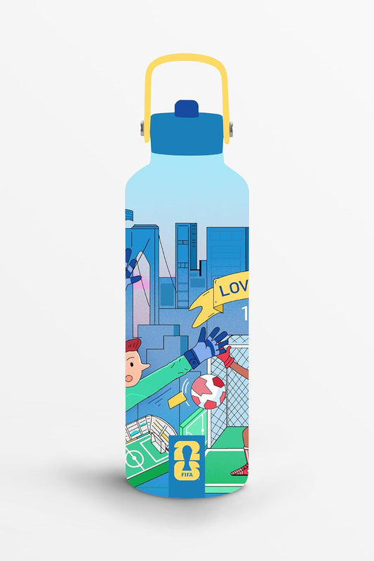 Botella Oficial FIFA World Cup 2026 |DRIB Goalies de Acero Inoxidable 700 ml – Aislamiento Doble al Vacío, a Prueba de Fugas, Sin BPA, Tapa con Popote Silencioso, Base Antideslizante