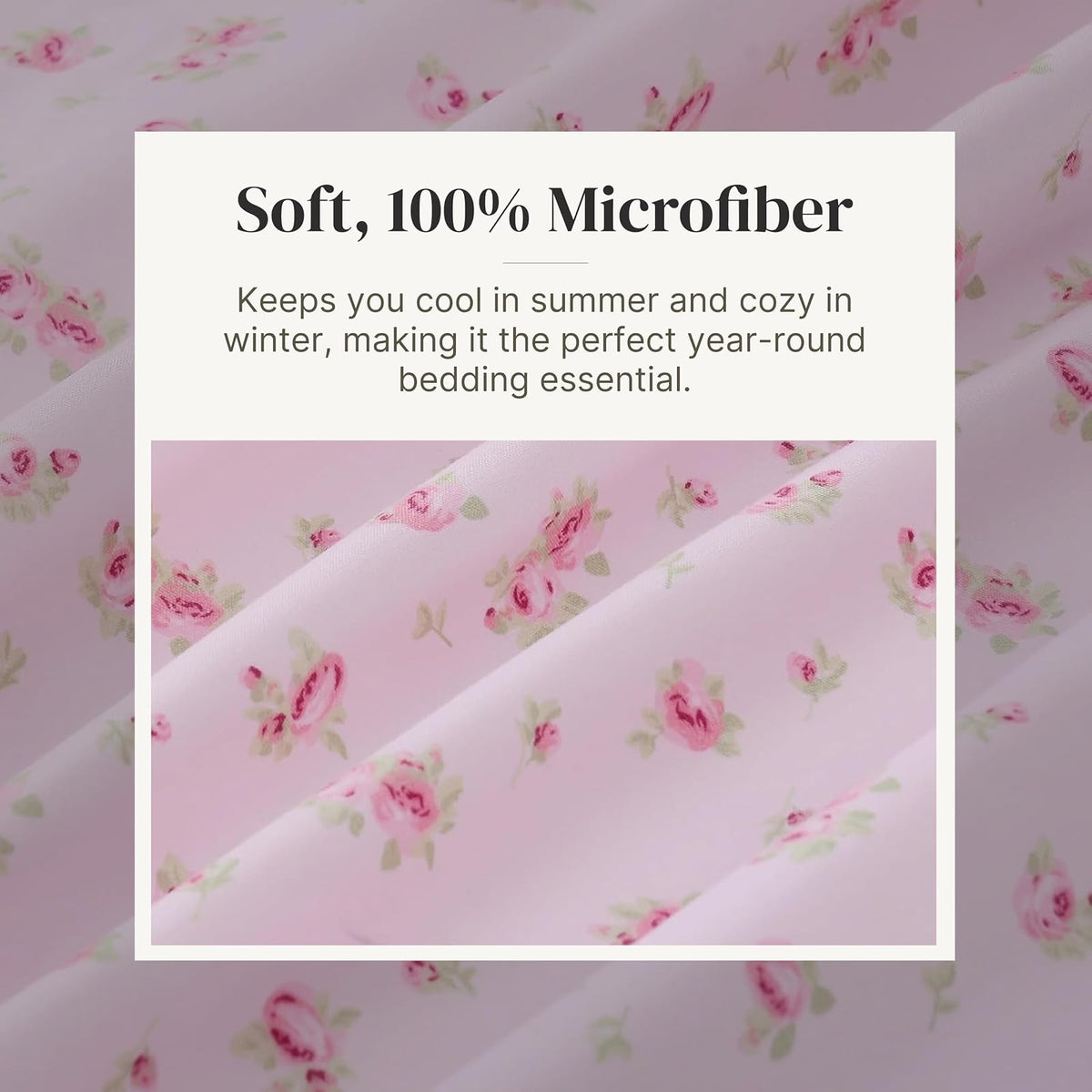 Juego de sábanas de microfibra Amrapur | Juego de sábanas de lujo suave 100% microfibra con estampado de rosas con sábana bajera de bolsillo profundo, sábana plana y 2 fundas de almohada, Blush, Individual, 1, 1