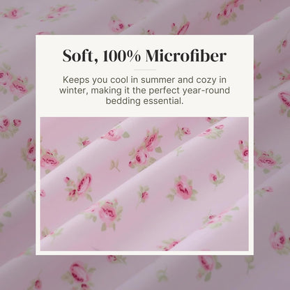 Juego de sábanas de microfibra Amrapur | Juego de sábanas de lujo suave 100% microfibra con estampado de rosas con sábana bajera de bolsillo profundo, sábana plana y 2 fundas de almohada, Blush, Individual, 1, 1