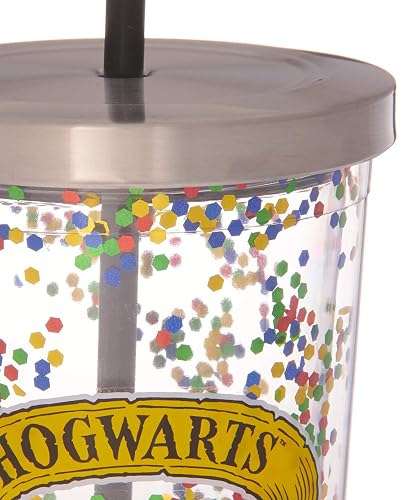 Spoontiques 21321 Hogwarts taza de purpurina con popote, 20 onzas, multicolor