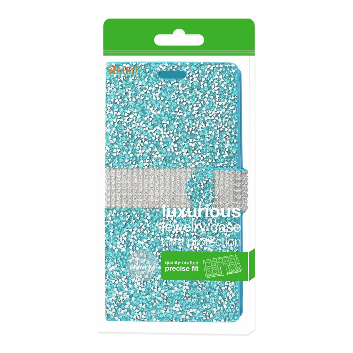 Reiko - Funda Tipo portafolios para ZTE Grand X4, diseño de Diamantes de imitación, Color Negro, Azul