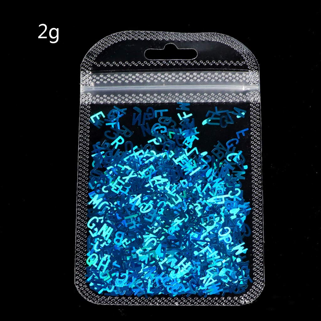 HELYZQ 5 Colores Alfabeto Letras holográficas Brillo Grueso Resina epoxi Lentejuelas 2g por